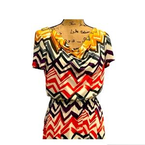 Danny and Nicole Red, Black, White, Grey & Mustard Yellow Zig Zag Dress | Size 8